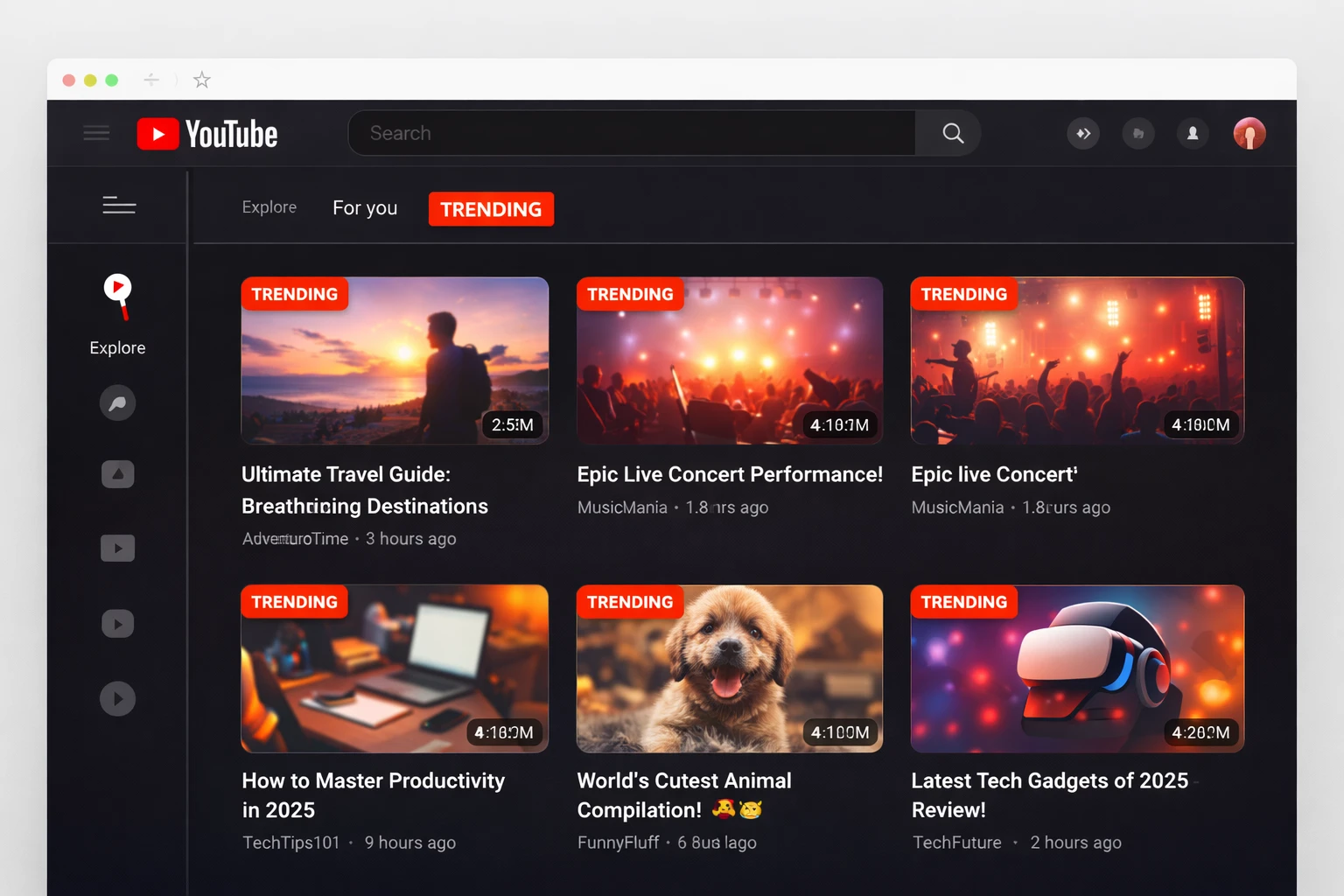 YouTube trending page showing viral videos and view counts